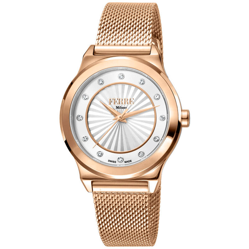 Ferre Milano classic quartz women's watch with white dial and rose gold case