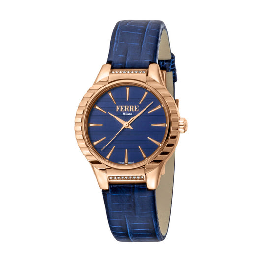 Ferre Milano quartz women's watch with blue dial and rose gold case