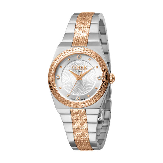 Ferre Milano quartz women's watch with silver dial and two-tone bracelet