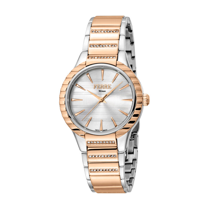 Ferre Milano quartz women's watch with silver dial and two-tone bracelet