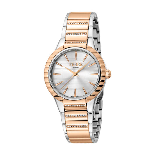 Ferre Milano quartz women's watch with silver dial and two-tone bracelet