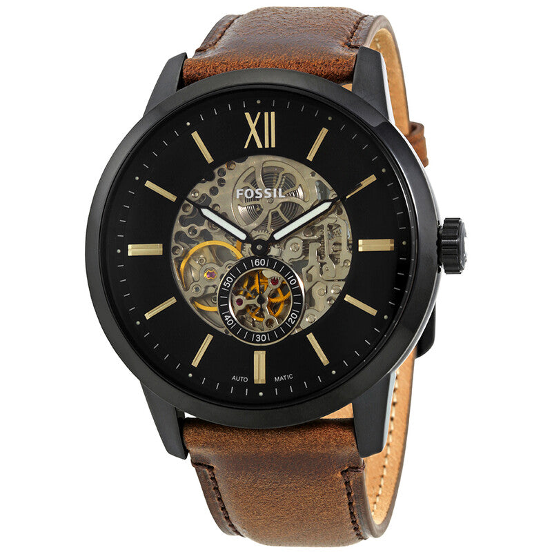 Fossil Townsman Automatic men's watch with black skeleton dial