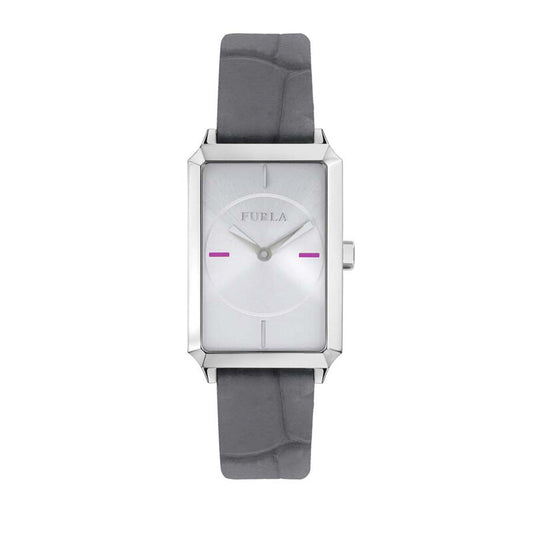 Furla Diana silver dial women's watch with grey calfskin leather strap