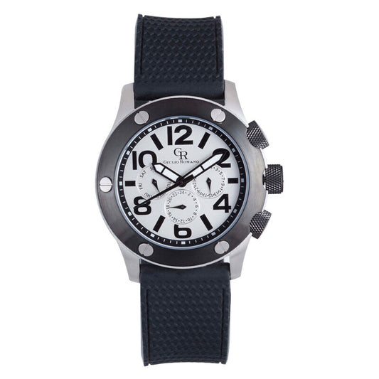 Giulio Romano Piemonte Silver Dial Black IP Bezel Dual-Time Day-Date Men's Watch