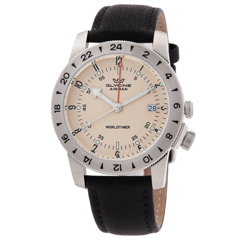 Glycine Airman Vintage GMT 40mm Ivory Dial Men's Watch GL1050