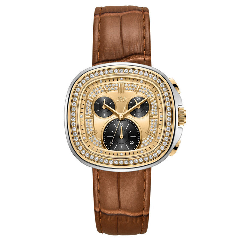 JBW Coast Leather Chronograph GMT Quartz Diamond Gold Dial Men's Watch J6415B
