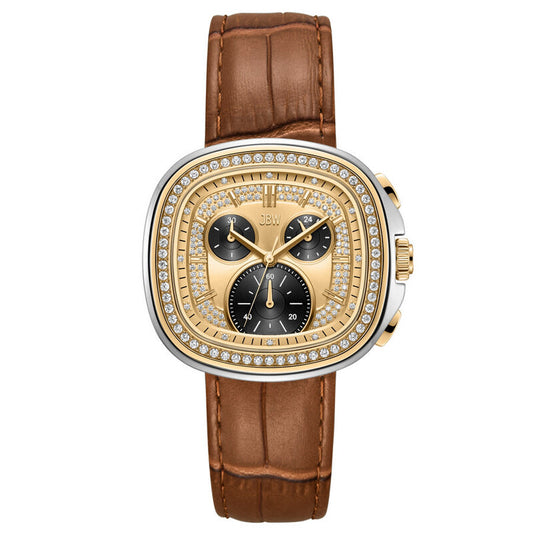 JBW Coast Leather Chronograph GMT Quartz Diamond Gold Dial Men's Watch J6415B