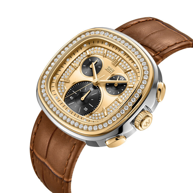 JBW Coast Leather Chronograph GMT Quartz Diamond Gold Dial Men's Watch J6415B