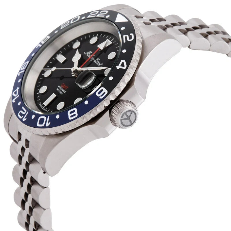 Mathey-Tissot Mathy Vintage GMT Black Dial Batman Bezel Men's Watch H903ANB