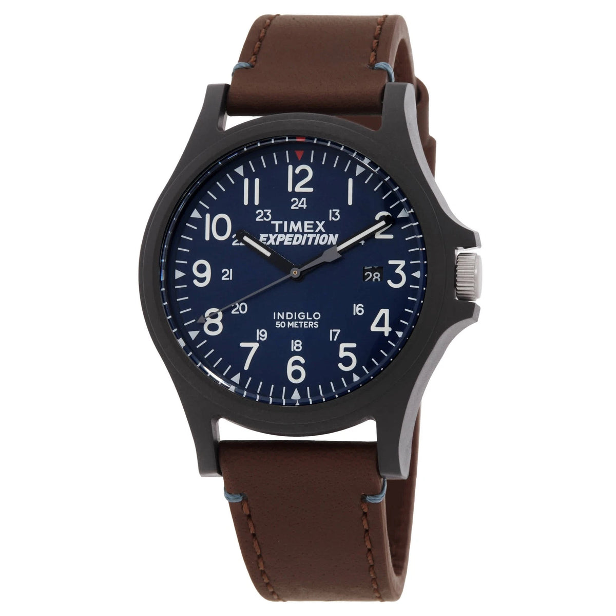 Timex Acadia Men's Quartz Watch - Blue Dial, Brown Resin Strap TWF3C8180