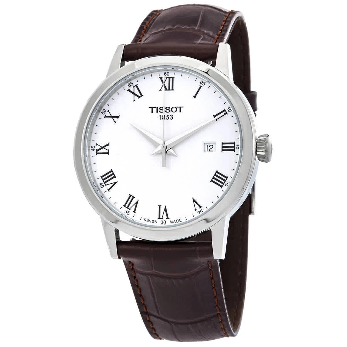 Tissot T-Classic Men's Quartz Watch - 42mm White Dial, Brown Leather Strap T129.410.16.013.00