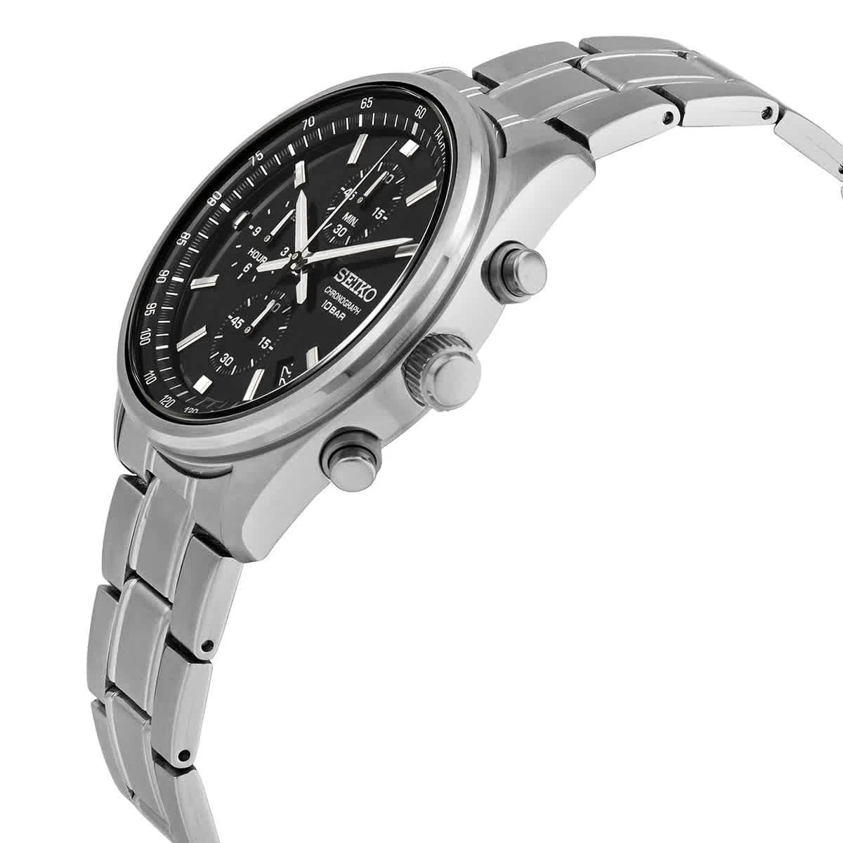 Seiko Chronograph SSB379 Men's Quartz Black Dial Stainless Steel Watch