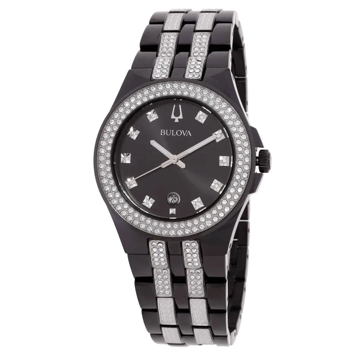 Bulova Quartz Crystal Black Dial Men's Watch and Dog Tag Set 98K101