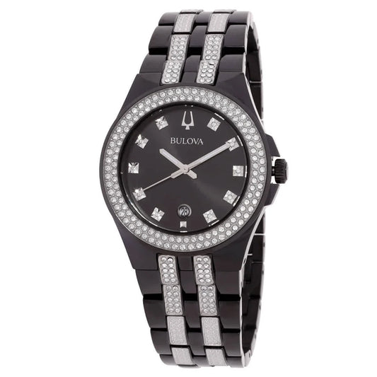 Bulova Quartz Crystal Black Dial Men's Watch and Dog Tag Set 98K101
