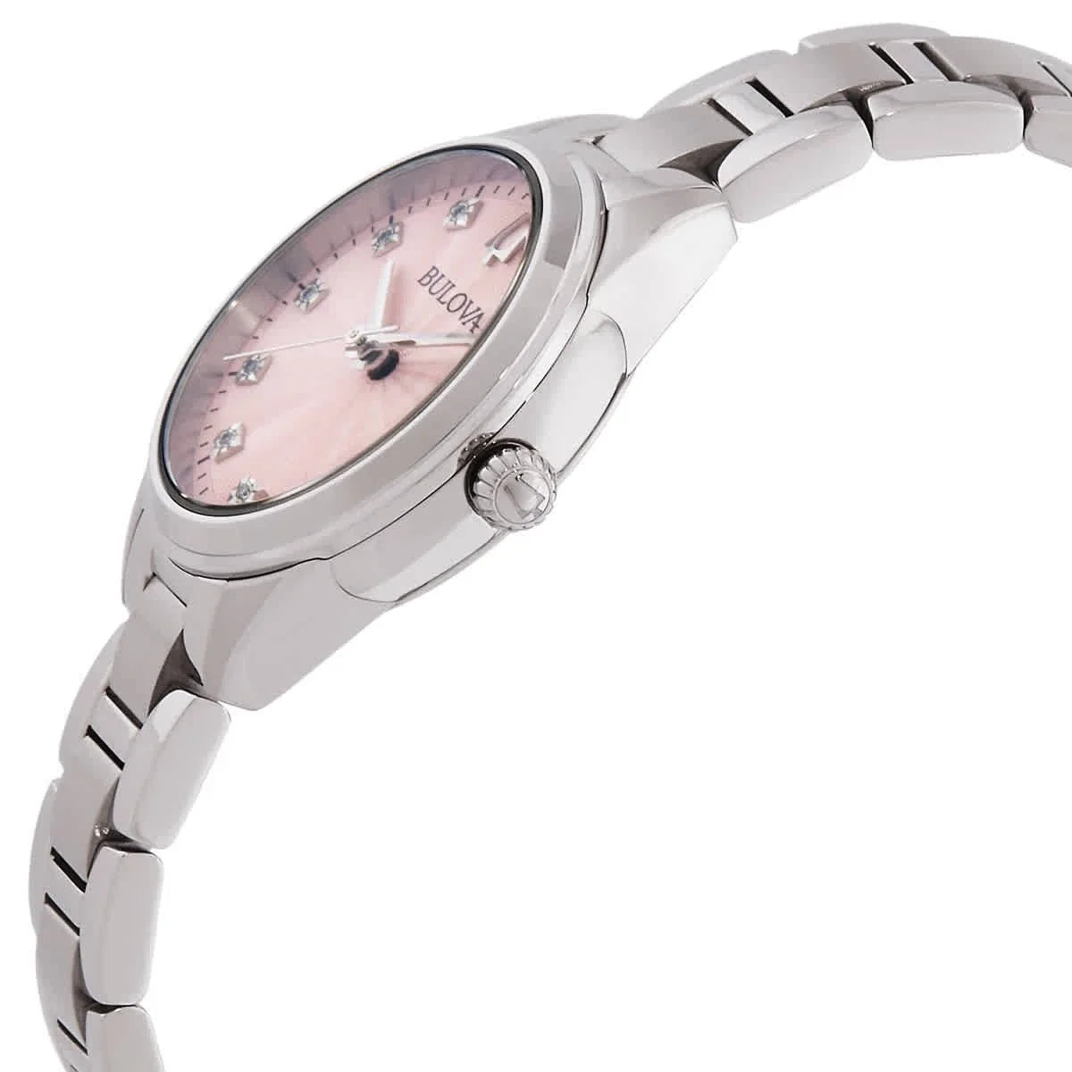 Bulova Sutton Women's Diamond Quartz Pink Dial Stainless Steel Watch 96P249
