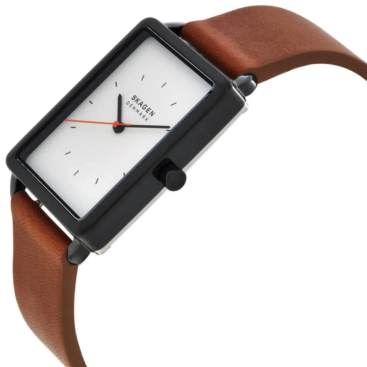 Skagen Hagen Men's Quartz Watch - White Dial, Black Case, Brown Leather Band SKW6929