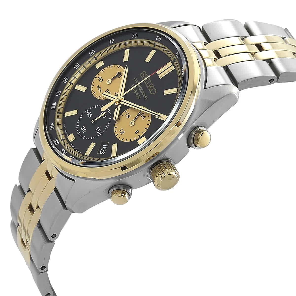 Seiko Chronograph Quartz Black Dial Two-Tone Men's Watch SSB430P1
