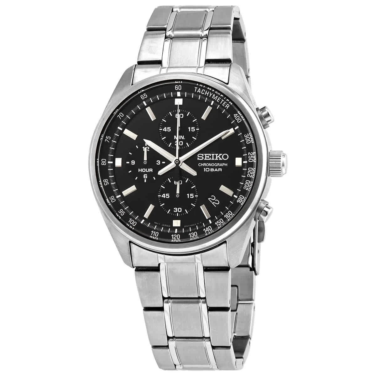 Seiko Chronograph SSB379 Men's Quartz Black Dial Stainless Steel Watch