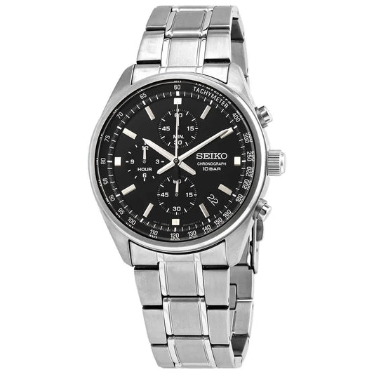 Seiko Chronograph SSB379 Men's Quartz Black Dial Stainless Steel Watch