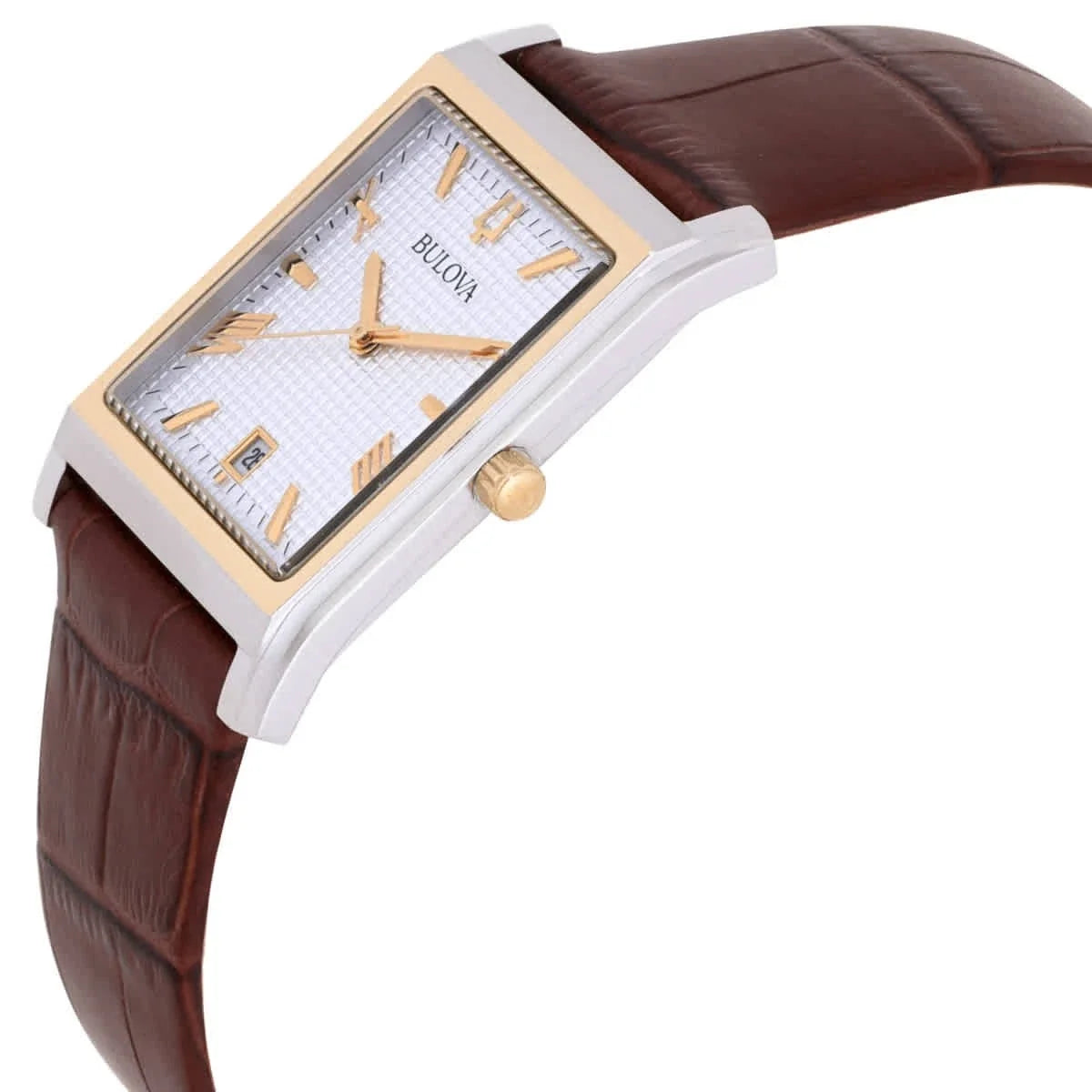 Bulova Sutton 98B430 Men's Rectangular Silver Dial Leather Watch