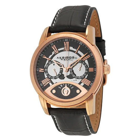 Herrenuhr mit schwarzem Zifferblatt und roségoldfarbenem Gehäuse AK725RG