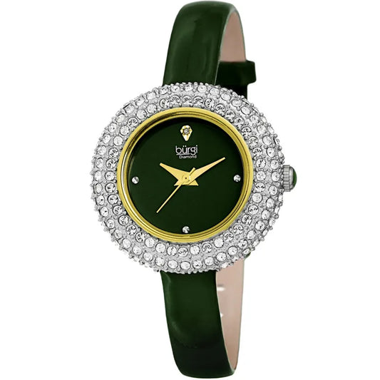 Burgi Crystal-Embellished Quartz Green Dial Ladies Timepiece - BUR195GN