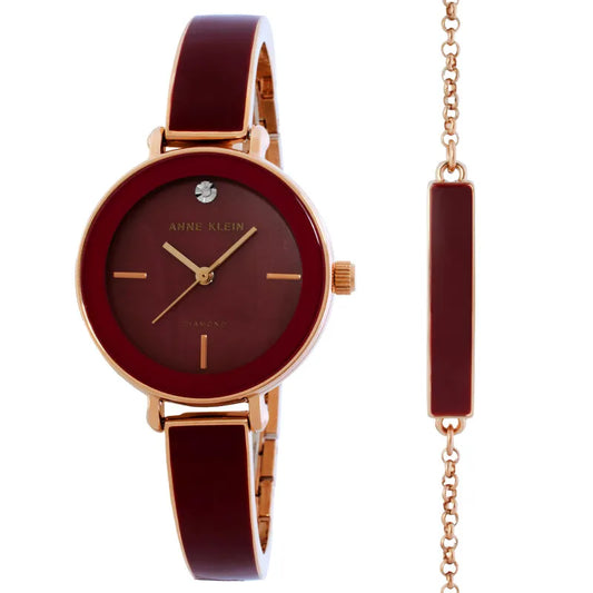 Anne Klein Classic Red Dial Stainless Steel Ladies Watch AK/3620BYST