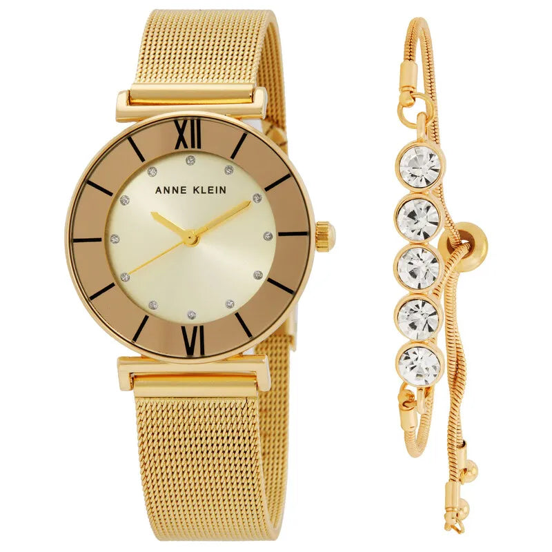 Quartz Gold Dial Ladies Watch and Bracelet Set AK-3780CHGBST