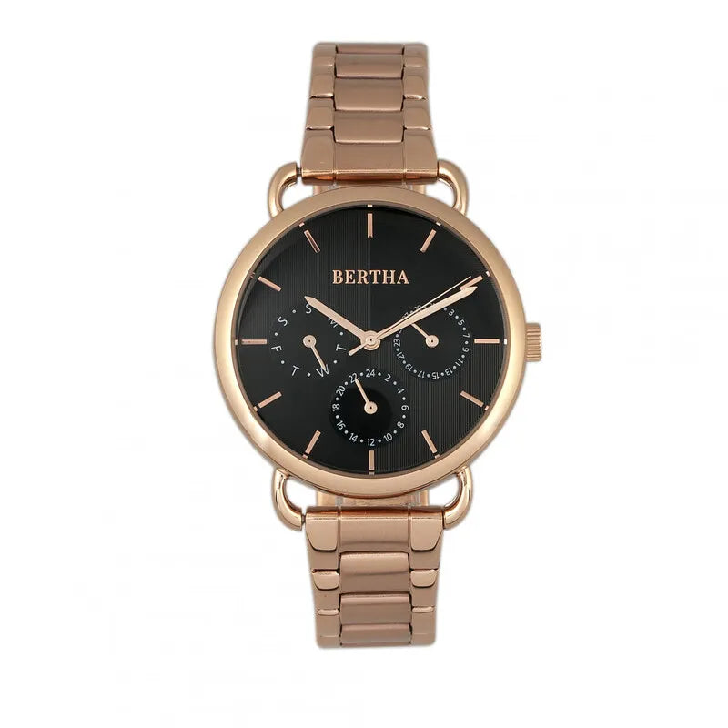 Bertha Gwen Black Dial Rose Gold-Tone Ladies Watch BR8303