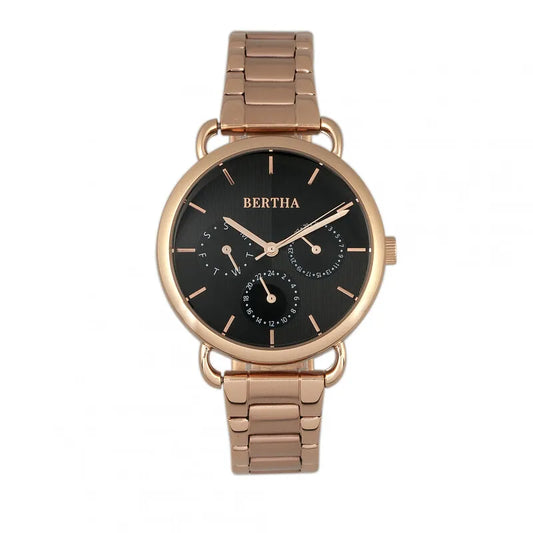 Bertha Gwen Black Dial Rose Gold-Tone Ladies Watch BR8303